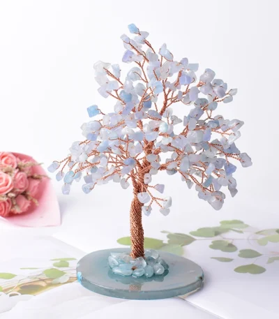 Aquamarine Lucky Tree Natural Crystal Tree Handmade Gemstone Decoration Agate Slices Stone Mineral Ornaments Office Decor