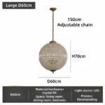 Vintage Crystal Pendant Light Luxury Copper Chandelier for Living Room Villa Dining Room Home Decoration Hanging Lamp