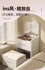 Compact LED Makeup Vanity Desk with Stool and Mirror – close-up detail