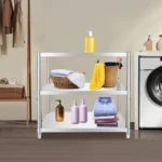 Goldoma stainless steel prep table with 3 tiers in a modern kitchen