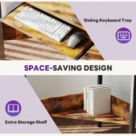 JHK Corner Desk Office Computer Desk for Small Space with LED Lights Gaming Table with Storage Shelves Power Outlets For