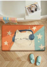 Adorable Cat Print Bath Mat, Premium Thick Sponge, Super Absorbent & Quick Dry, Non-Slip Bathroom Rug, Soft Rebound