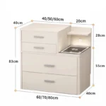 White French modern dressing table with mirror and stool – elegant bedroom vanity with four drawers