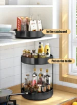 Goldoma rotating spice rack filled with spice jars on a kitchen counter