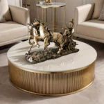 Chariot body with embossed patterns, metallic gold and bronze tones.