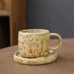 Japanese Ceramic Coffee Mug Saucer Vintage Stoneware Breakfast Oat Mug Creative Afternoon Camellia Flower Tea Cup Home Water