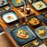 Vancasso Stern Dinner Set Green Square Kiln Change Glaze Tableware 16 Piece Kitchen Dinnerware Ceramic Crockery Set for 4