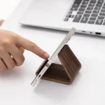 2-in-1 Solid Wood Phone Stand - Black Walnut Business Card Display Rack for Home Office Desk Decor – styled in a modern