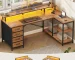L Shaped Desk with 4 Drawers and Storage Shelves, L Shaped Gaming Desk with LED Lights amp Power Outlets, Computer Desk with