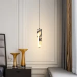 Luxury Black Cylinder Natural Stone Pendant Lamp High-end Bedside LED Chandelier Living room Decoration Home Hanging Lights