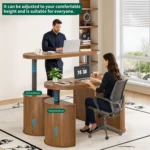 Mid Century Modern Electric Standing Desk with Storage, 55 x 22 Inch Small Sit Stand Up Desk, Wood Adjustable, Customized