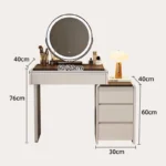 Modern makeup vanity desk with mirror and stool in cream finish - Goldoma