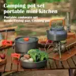 Aluminum Outdoor Camping Cookware Set, With Mesh Bag Folding Cookset Camping Kitchen Cooking Teapot and Pans Equipment