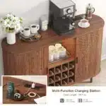 Wine Bar Cabinet w/ LED Light,Liquor Cabinet for Home,Coffee Bar Cabinet w/ Wine Rack & Glass Holder,Walnut Buffet