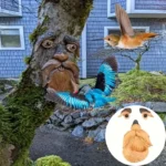 Tree Face Bird Feeder Outdoor, Eyes Glow in Dark Fun Old Man Tree Hugger Sculpture Yard Art Garden Lawn Ornament Decoration