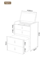 Wooden makeup vanity with mirror and stool in a modern bedroom setting