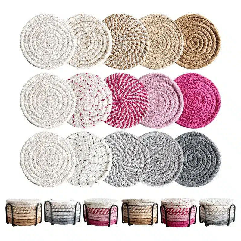 4Pcs 11x11cm Small Round Cotton Woven Coffee Mug Tea Cup Coaster Table Placemat Plate Mat Kitchen Insulation Pad