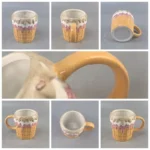 Cute donut ceramic coffee mug on a desk with cozy decor