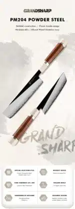 Grandsharp Professional 6.5''Nakiri Knife PM204 Steel Core 3 Layer Composite with Mkuruti Wood Handle Japanese Style Chef