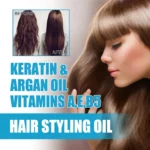 Close-up of shiny hair after using Magic Hair Vitamin Capsule Keratin Oil, product in frame