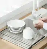 304 Stainless Steel Dish Drainer Roll Up Dish Drying Rack Shelf Folding Cutting Board Sink Washbasin Chopping Board Kitchen