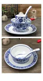 Chinese Sle Cerc Blue And White Dinnerware Set Thiened Bone Bowl Plate Tea Cup Spoon Four-Piece Table Setting – base detail