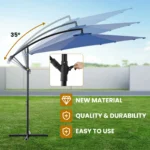 JHK 10FT Outdoor Patio Umbrella Hanging Cantilever with Easy Tilt Adjustment UV Protection 8 Sturdy Ribs for Backyard Garden