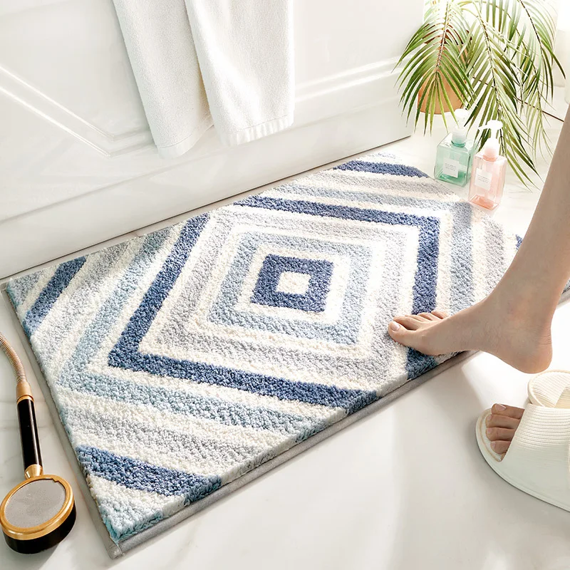 Simple Geometric Bathroom Non-slip Mat Microfiber Flocking Bath Mat Thick Plush Bathroom Rug Simple Geometric Bathroom Non-slip Mat Microfiber Flocking Bath Mat Thick Plush Bathroom Rug Absorbent Non-slip Foot Mat