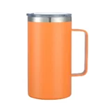 24oz double wall coffee mug with handle and leak-proof lid on a wooden table