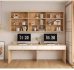 Solid wood desk with wardrobe and bookshelf combo for home office – Goldoma