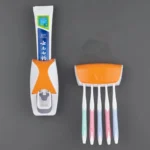 1 set of easy-to-use toothbrush holder with automatic toothpaste dispenser, wall mounted toothbrush storage rack, and