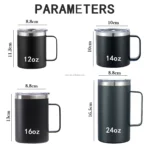 24oz double wall coffee mug with handle and leak-proof lid on a wooden table