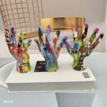 Graffiti Hand Gesture Statue Modern Art Colorful Hand Resin Figurine Finger Model for Home Desktop Office Decor – side view