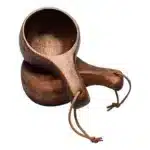 E5BB Finland Kuksa Portable Coffee Mug Acacia-Wood Handle Cowhide Rope Hook Juice Cup – close-up detail