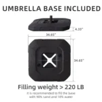 Goldoma large patio umbrella with lights illuminating a 9x9 FT square cantilever umbrella with solar LED lights in a bac