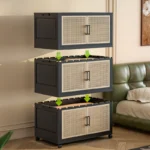 Foldable storage cabinet on wheels in white with two doors, 60cm wide, perfect for bedroom organization