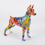 Simple Creative Pet Handle Graffiti Color Doberman Dog Statue Decorations Home Entrance Wine Cabinet Office Decor Resin