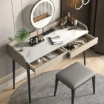Goldoma modern minimalist dresser with stone desktop and two drawers, including a matching stool for bedroom use