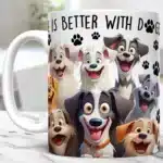 life is better with dogs coffee mug 11oz ceramic home tea cup friends birthday gift mug – styled in a modern Tabletop setting