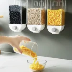 Airtight plastic cereal storage containers with pour spout and measuring cup lid