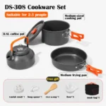 Camping Cookware Mess Kit, Non-Stick Lightweight Pots Set Portable Outdoor, For Backpacking Hiking Outdoor Cooking and Picnic - Image 7