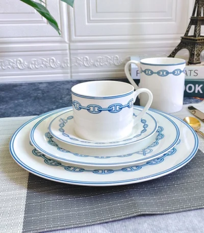 European Ceramic Western Dinner Plate Set, Steak Plate, Coffee Salad Tray, Dinnerware, Full Set, Simple Design, 10 ", 4 Pcs