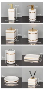 Volakos White Natural Marble Bathroom Accessories Golden Luxury Soap Dish Soap Dispenser Toothbrush Holder Tray Bathroom Set