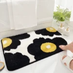 Green leaves flocking non slip bath mat on bathroom floor