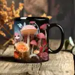 1pc magic mushroom forest Ceramic coffee Mug office milk cup 11oz black tea mug – angled view