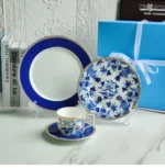 European Klein blue hibiscus bone porcelain plate ins wind European household high-end tableware housewarming gift box – in