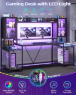 Gaming Desk 74.8'' with LED Lights, Hutch and Storage Shelves, Computer Desk with Monitor Stand, Large PC Gamer, Customized