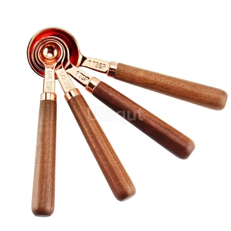 Stainless Steel gram wooden Measuring Cups Spoons Plated Copper Rose Gold Kitchen Baking scale Measuring Spoon Set food scale