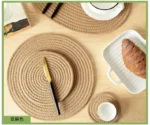 Rope Woven Thermal Insulation Placemat, Home Kitchen Cotton Meal Mat, Dining Table Decor, Cup Coaster, Pot Pad, Europe,