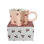 Plum Blossom Cute Girl Ceramic Cup Creative High Value Mug Pink Cherry Water Bottle Children's Breakfast Milk Cups, 320ml